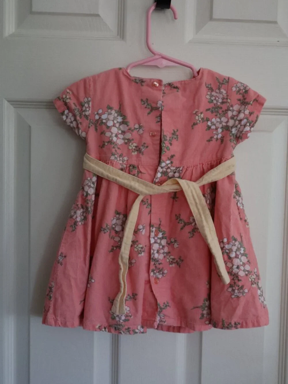 First Impressions Peach/Coral Cherry Blossom Corduroy Dress w/ Matching Bloomers